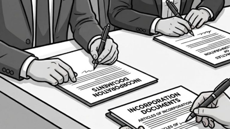 Illustration of founders signing Cayman foundation incorporation documents