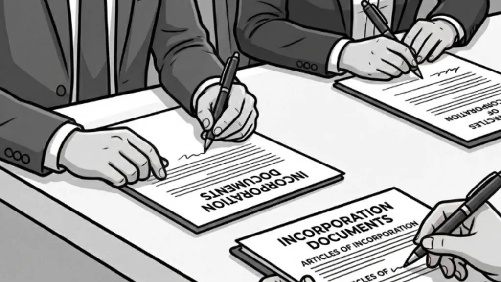 Illustration of founders signing Cayman foundation incorporation documents